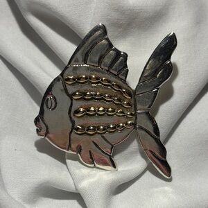 Fish Pendant/Broach- Silver With Gold Decorative Accents